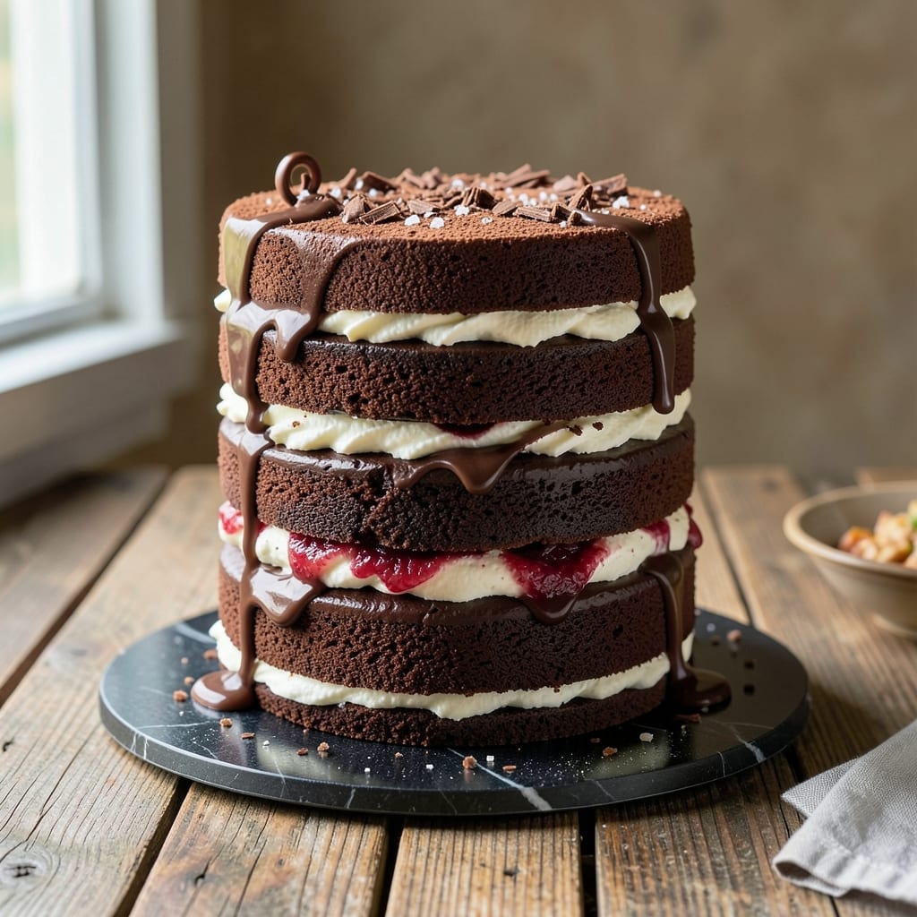 3 Layer Chocolate Fudge Cake Recipe: Dense Layers and Rich Ganache Rivers