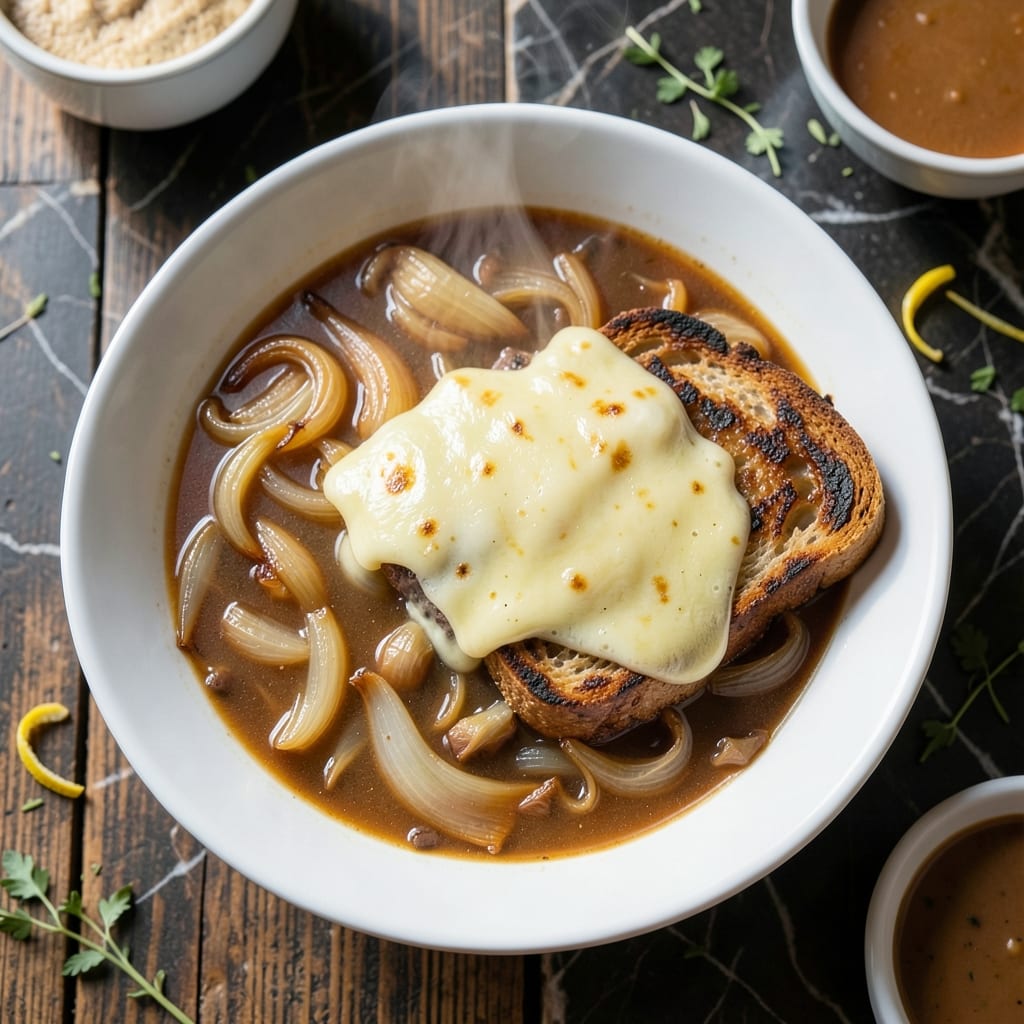 Canned French Onion Soup Recipe: Rich Broth with Melted Cheese Topping Canned French Onion Soup Recipe: Rich Broth with Melted Cheese Topping