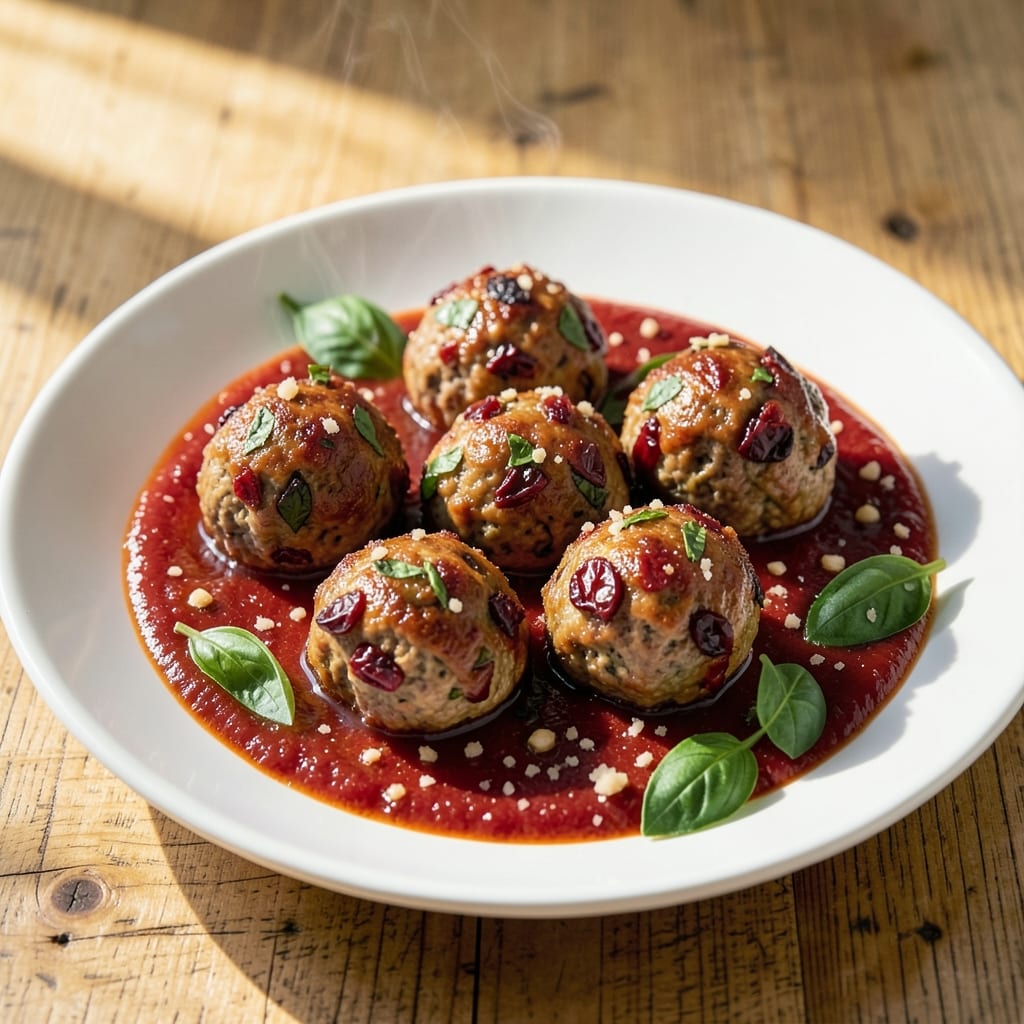 12 Tomatoes and Meatballs Recipe: Sun-Dried Tomato Pesto Pairs With Herbed Meatballs