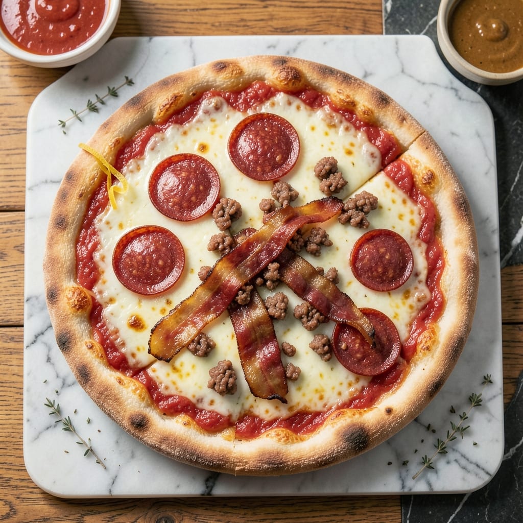 3-Meat Pizza Recipe: Crispy Crust and Three Savory Layers
