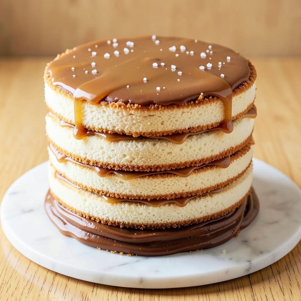 12 Layer Caramel Cake Recipe: Vanilla Buttercream Rivers Between Crisp Fondant Layers