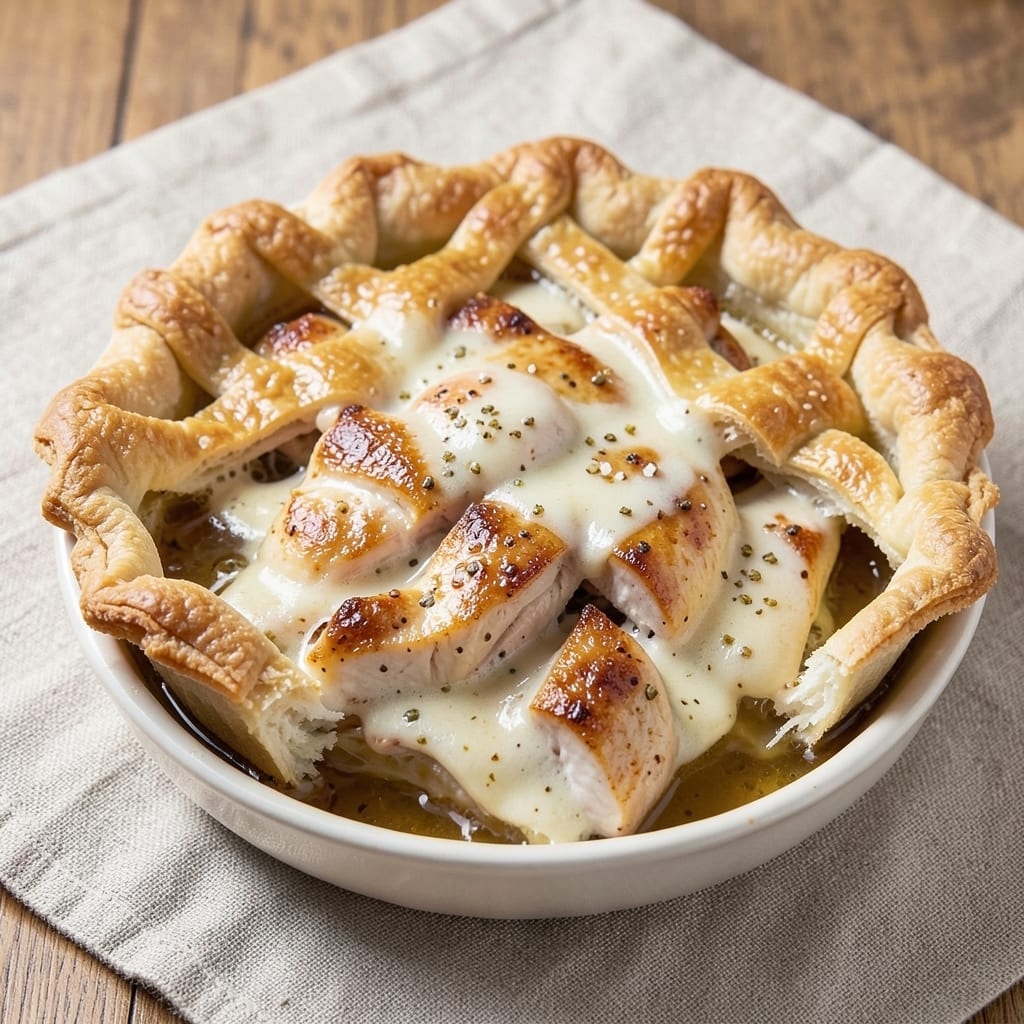 4-Ingredient Chicken Pie Recipe: Flaky Crust, Creamy Filling in 30 Minutes