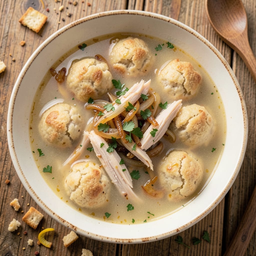 2nd Ave Deli Matzo Ball Soup Recipe: Chicken Broth Velvety With Crispy Matzo Crowns