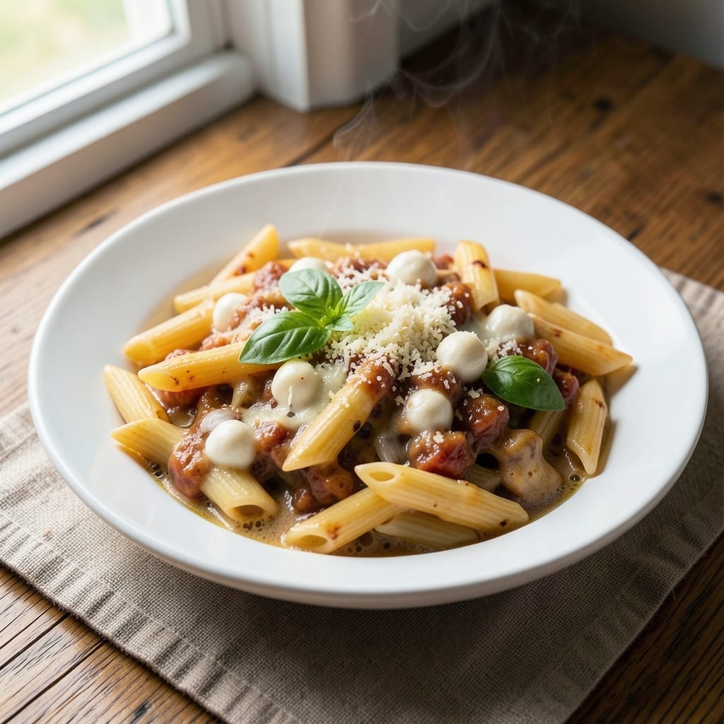 3 Cheese Penne Pasta Recipe: Al Dente Noodles with Melty, Stretchy Strands