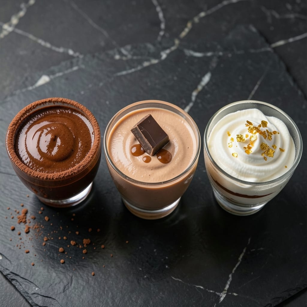 3 Chocolate Mousse Recipe: Silky Dark, Milk, and White Layers in Glasses