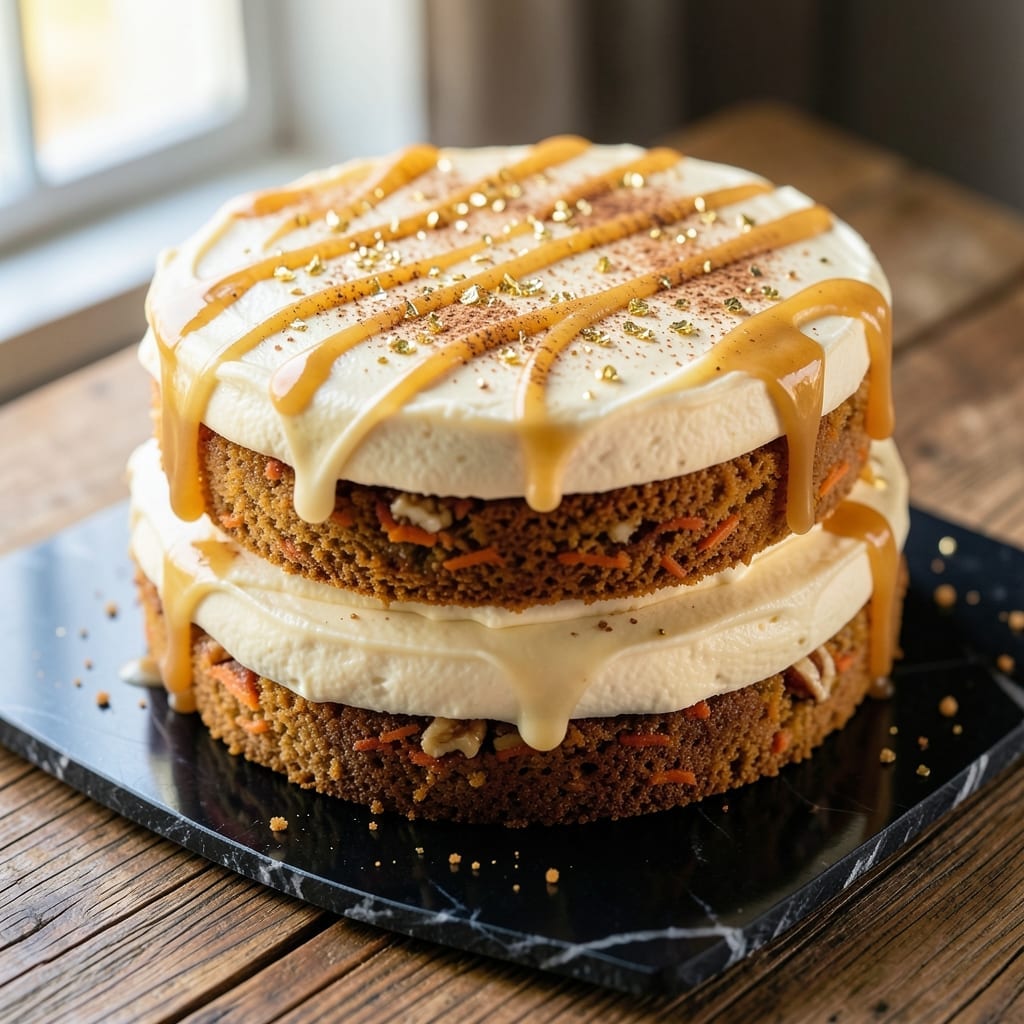 24K Gold Carrot Cake Recipe: Shimmering Edible Glitter Layers 24K Gold Carrot Cake Recipe: Shimmering Edible Glitter Layers