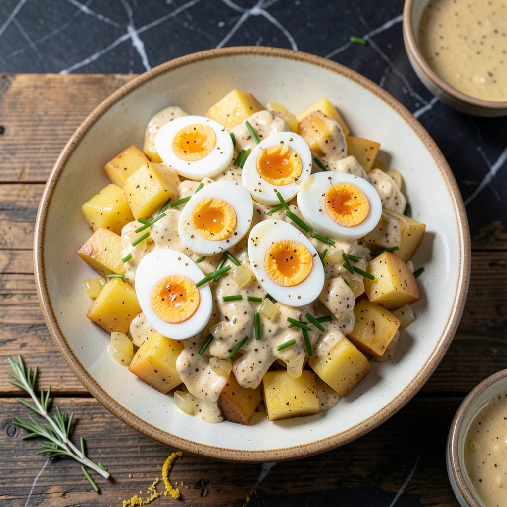 German Potato Salad Recipe With Egg: Tangy Mustard Dressing and Creamy Texture German Potato Salad Recipe With Egg: Tangy Mustard Dressing and Creamy Texture
