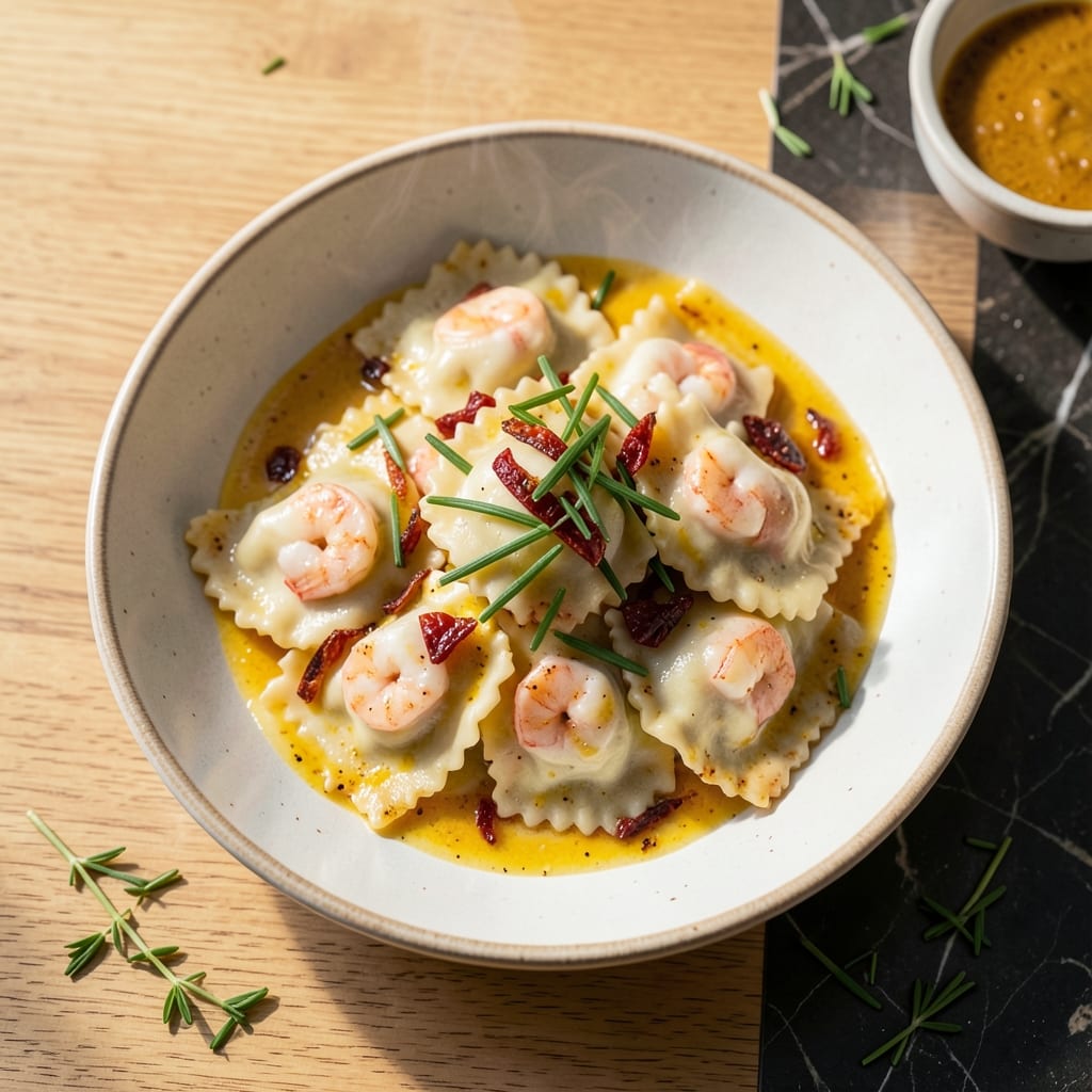 Seafood Ravioli Recipe: Lobster and Shrimp Stuffed Pillows in Cream Sauce Seafood Ravioli Recipe: Lobster and Shrimp Stuffed Pillows in Cream Sauce