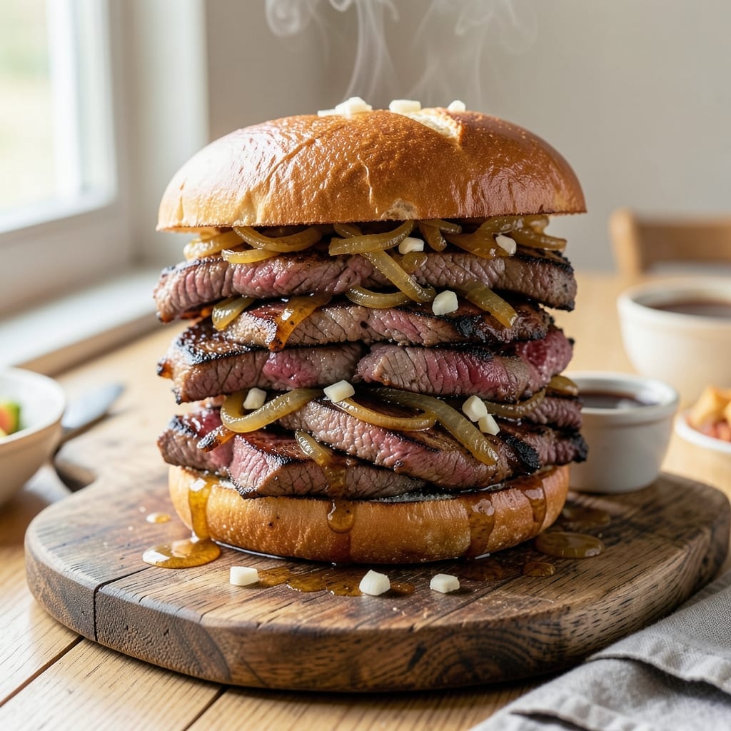 Shaved Steak Sandwich With Au Jus Recipe: Thinly Sliced Beef in Rich Broth