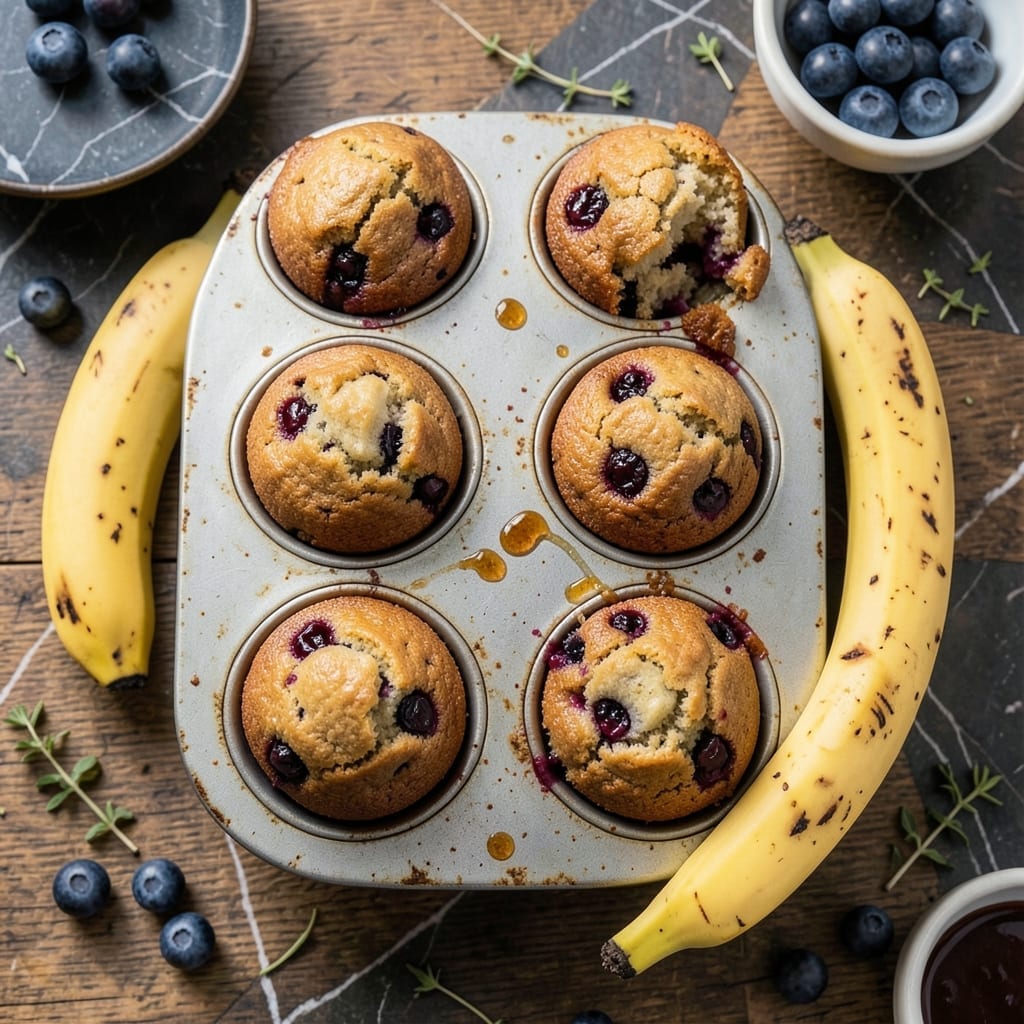 2 Banana Blueberry Muffins Recipe: Fluffy Crumb with Juicy Berries Bursting