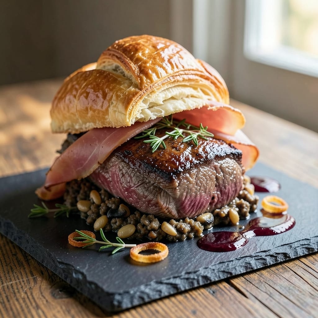 3LB Beef Wellington Recipe: Duxelles-Stuffed Filet with Flaky Pastry Crown