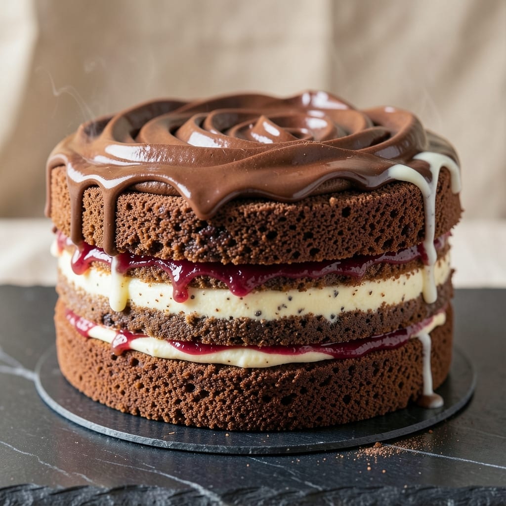 3 Layer Chocolate and Vanilla Cake Recipe: Swirls of Decadence in One Pan 3 Layer Chocolate and Vanilla Cake Recipe: Swirls of Decadence in One Pan