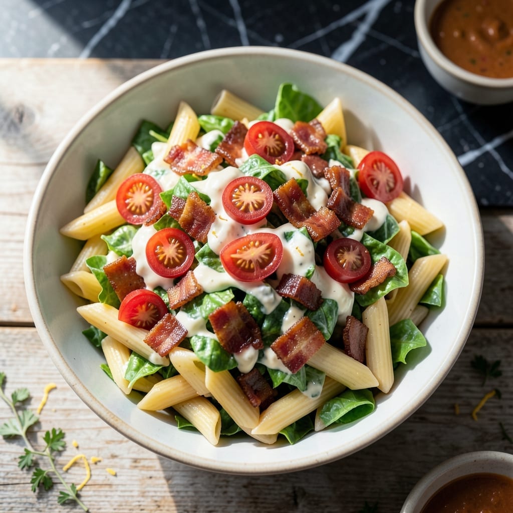 BLT Pasta Salad Recipe With Mayonnaise: Crispy Bacon and Garden Freshness