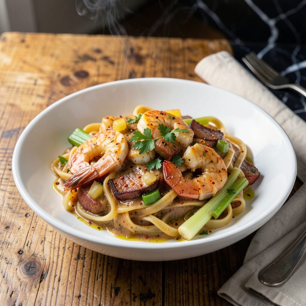 New Orleans Pasta Recipe: Spicy Cream Sauce with Shrimp and Sausage