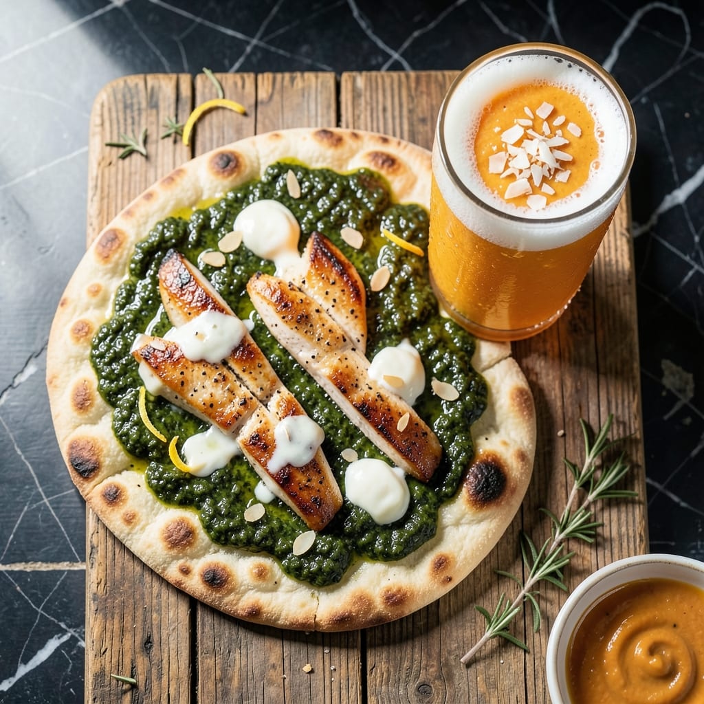 Chicken Pesto Flatbread Tropical Smoothie Recipe: Sweet and Savory Fusion Meal