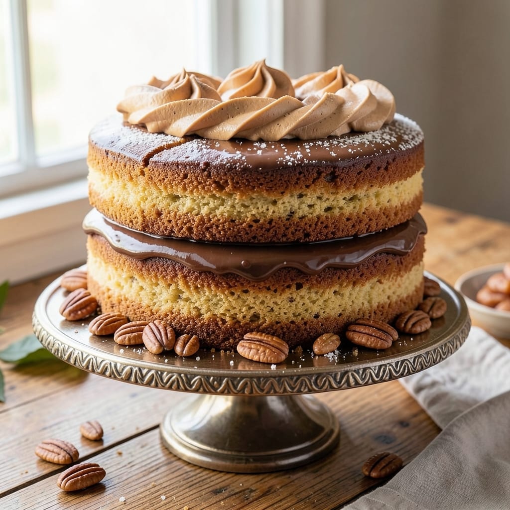 German Chocolate Cake Recipe: Coconut-Pecan Layers with Vanilla Buttercream Rivers