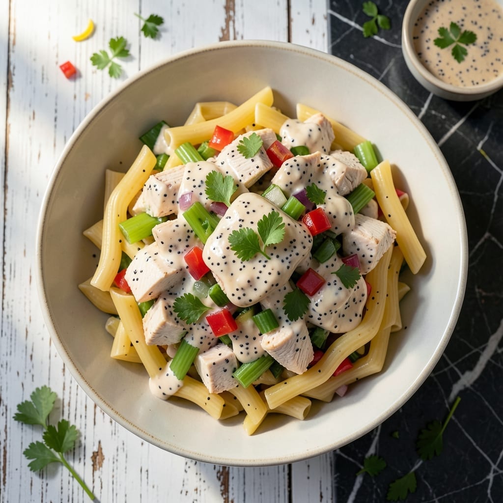 Chicken Pasta Salad Recipe With Poppy Seed Dressing: Bright and Herby Crunch