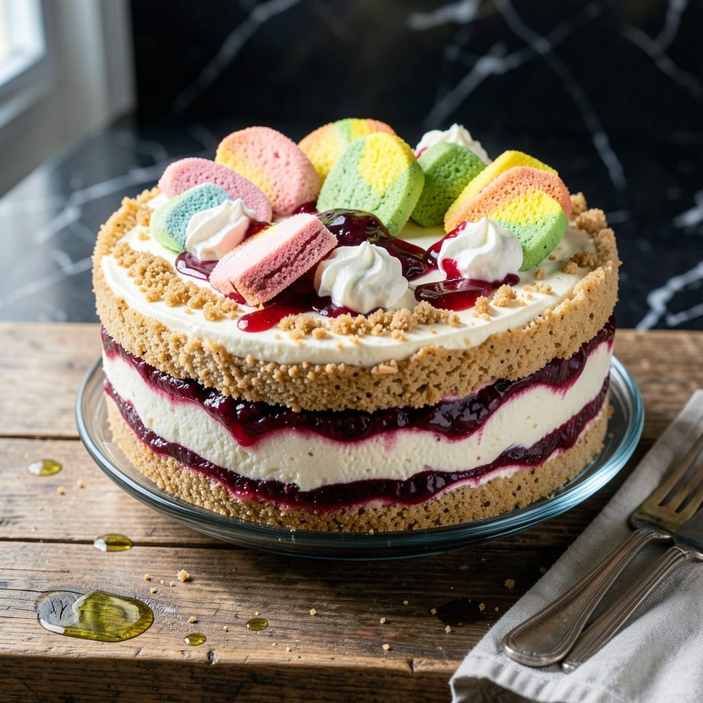 Rainbow Cookie Cheesecake Recipe: Layered Almond Joy in Every Slice Rainbow Cookie Cheesecake Recipe: Layered Almond Joy in Every Slice
