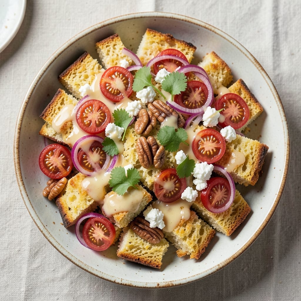 4 Rivers Cornbread Salad Recipe: Crunchy Cornbread Bites in Creamy Tomato Base