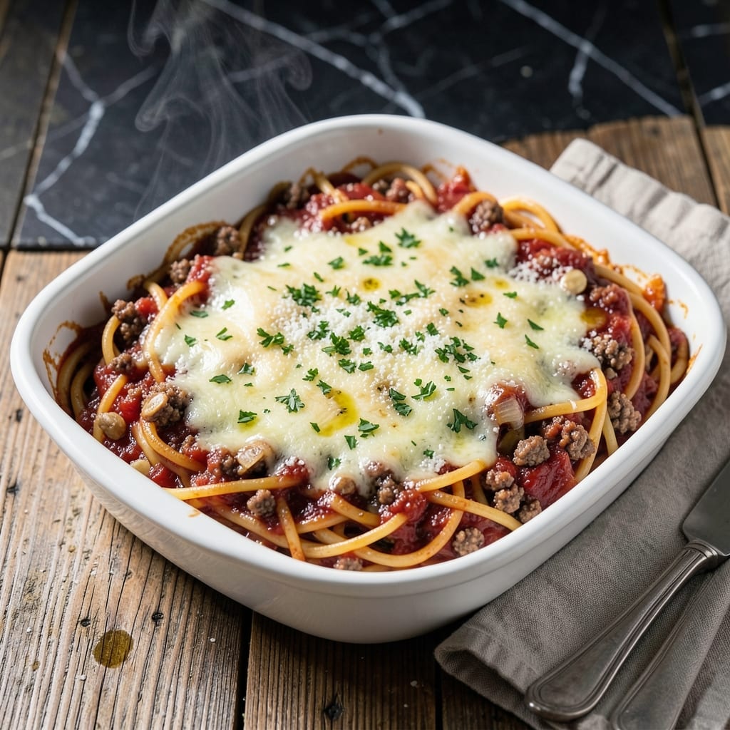 Tucci Benucch Baked Spaghetti Recipe: Cheesy Layers With Buttery Crisp Topping