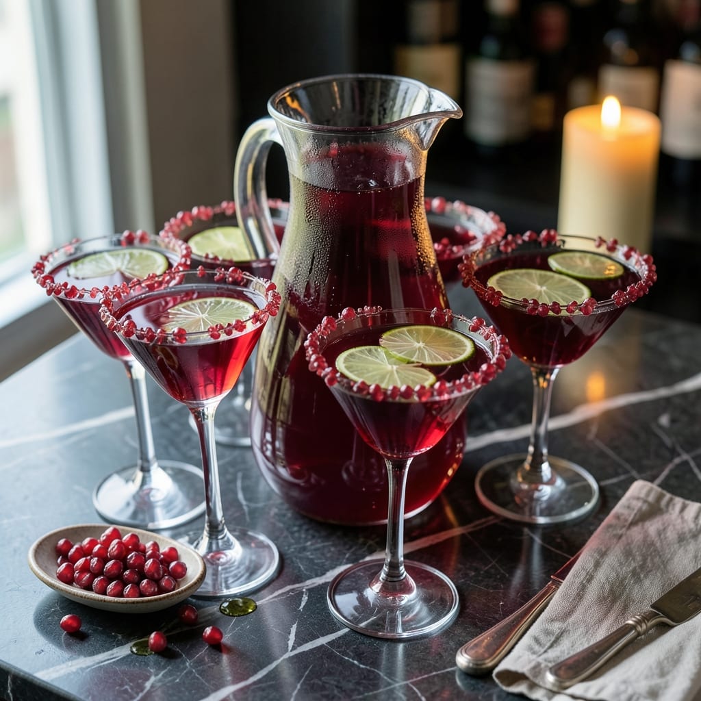 Pitcher of Pomegranate Martini Recipe: Vibrant Holiday Batch Cocktail