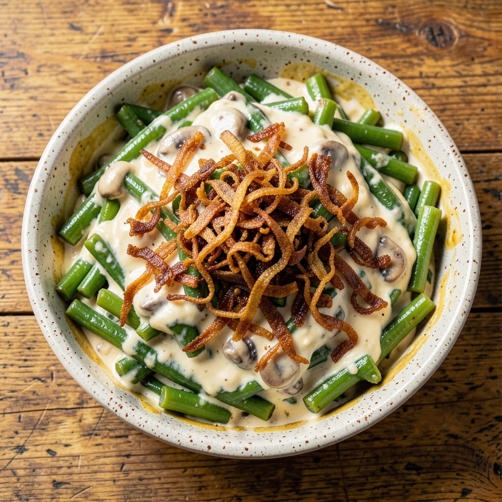 3-Ingredient Green Bean Casserole Recipe: Creamy Mushroom Topping Magic