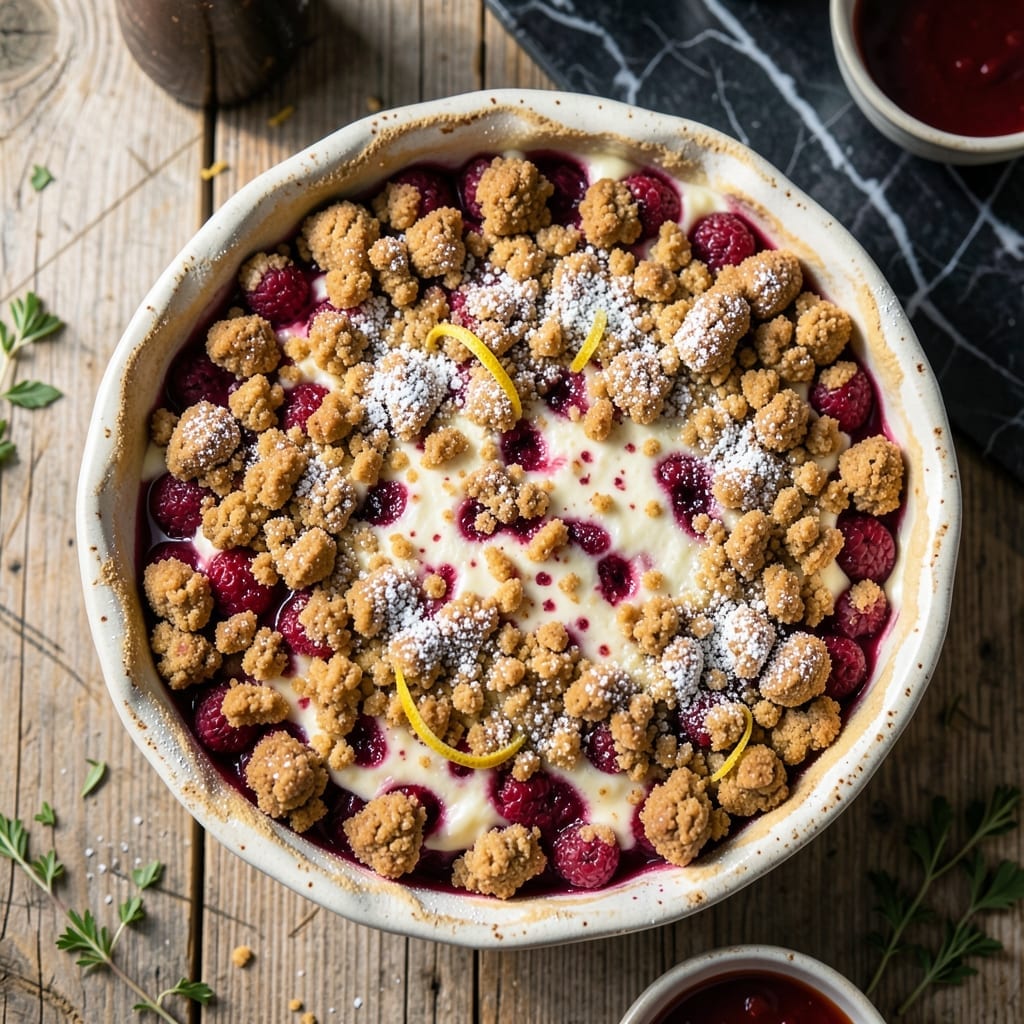 Raspberry Cream Crumble Pie Recipe: Buttery Topping Over Tart Berries