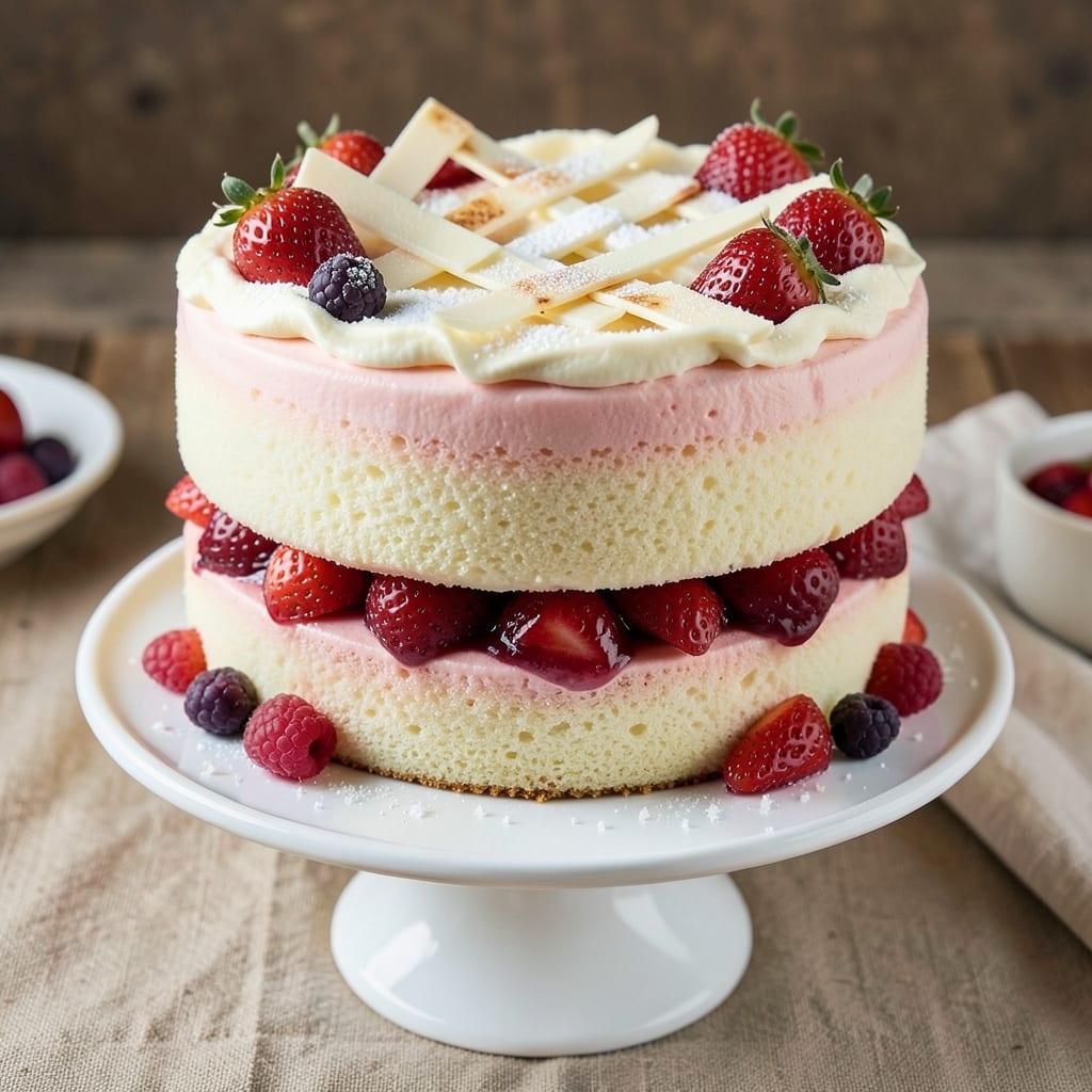 2 Layer Strawberry Cake Recipe: Vanilla Buttercream Rivers Over Moist Fruit Swirls