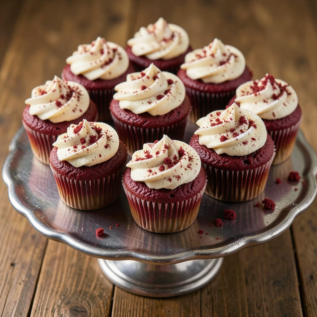 12 Red Velvet Cupcakes Recipe: Moist Cocoa Swirls and Cream Cheese Frosting Rivers