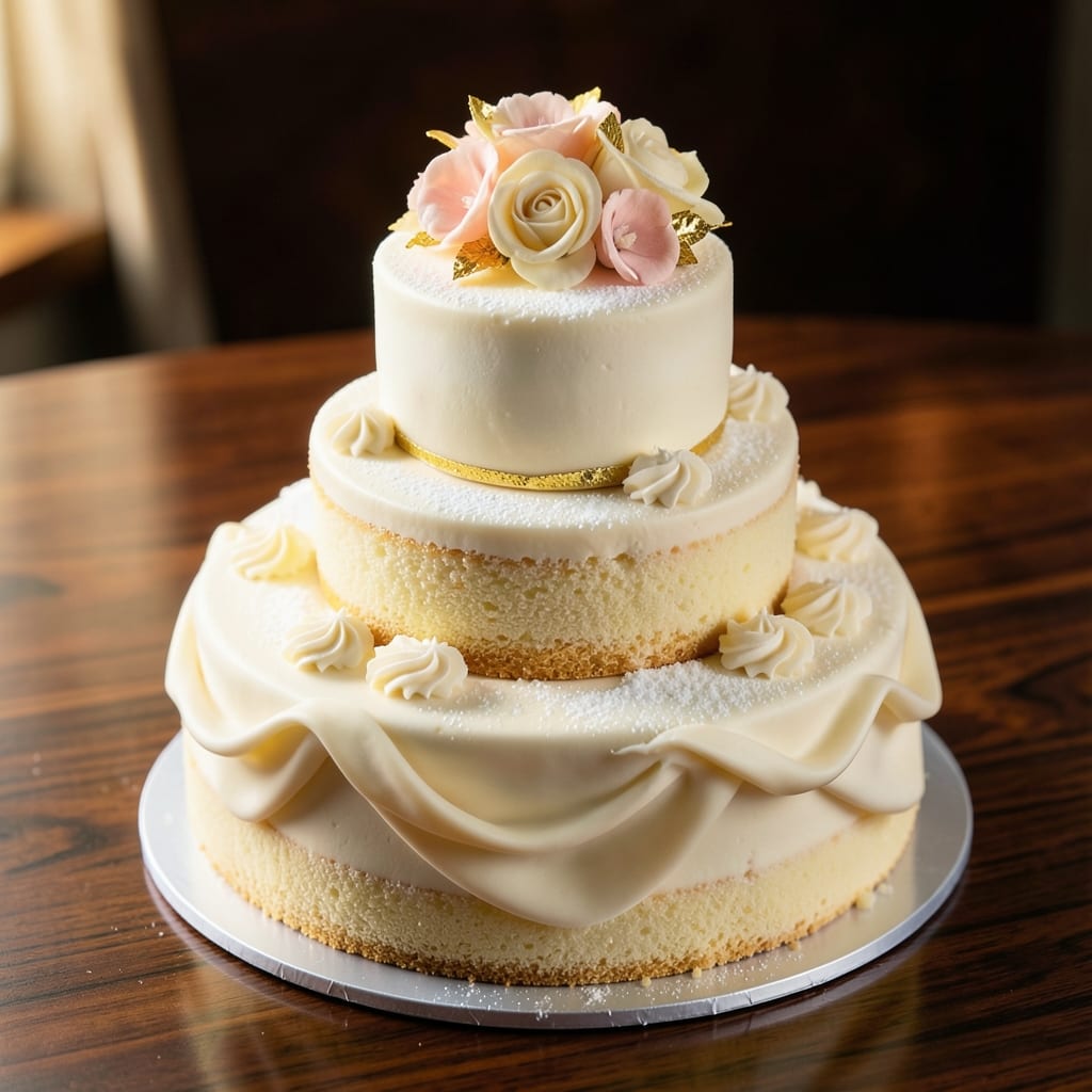 3 Tier Vanilla Cake Recipe: Vanilla Buttercream Rivers and Fondant Crown Magic