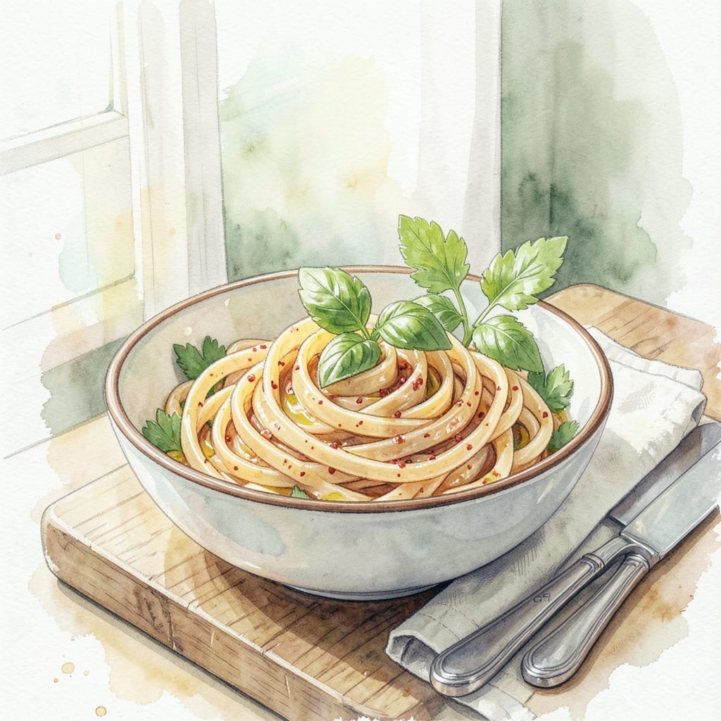 Pasta Recipe 101502: Silky Ribbons With Garlic and Herb Infusion