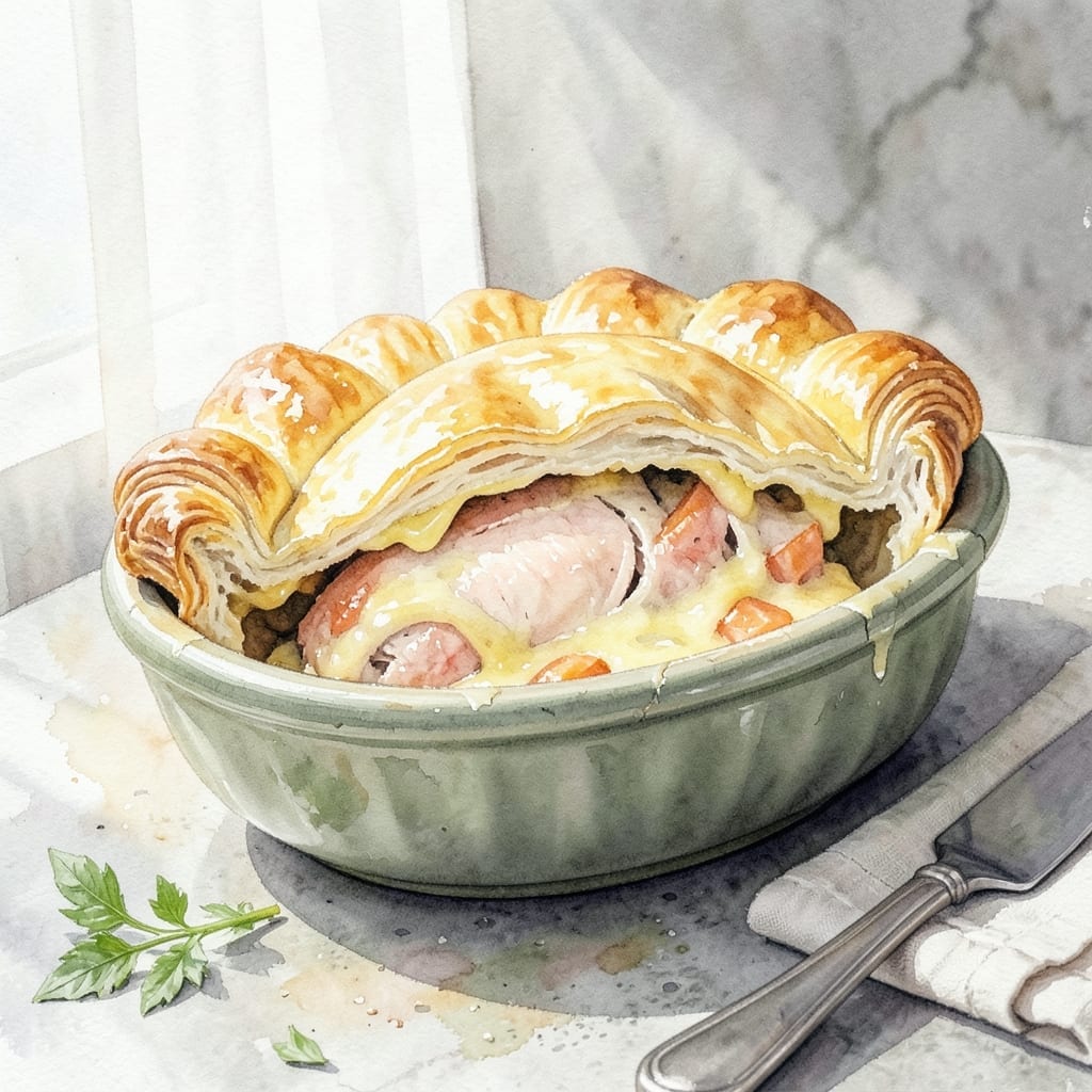 Chicken Pot Pie Recipe With Puff Pastry and Rotisserie Chicken: Flaky Layers Over Savory Filling