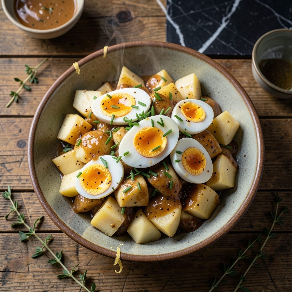 Hot German Potato Salad Recipe With Egg: Warm Vinegar-Infused Comfort With Creamy Egg Bites