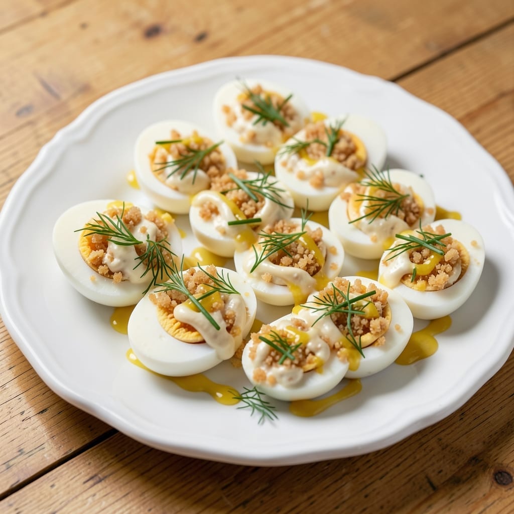 48 Deviled Eggs Recipe: Herbed Yolk Creaminess With Crispy Topping 48 Deviled Eggs Recipe: Herbed Yolk Creaminess With Crispy Topping
