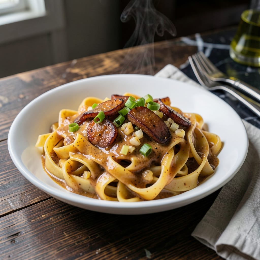 Cajun Ninja Fettuccine Recipe: Spicy Cream Sauce With Andouille Twist