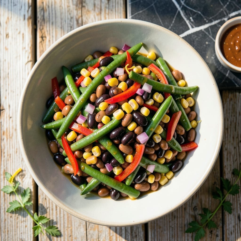 Recipe for Three Bean Salad With Corn: Vibrant Garden Medley With Zesty Lime