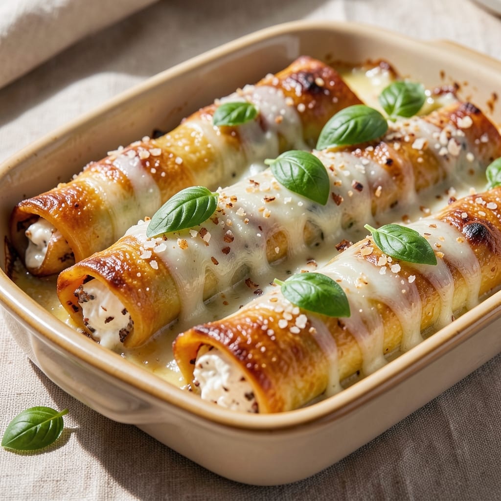 4 Cheese Stuffed Manicotti Recipe: Baked Pasta Layers with Gooey Ricotta and Mozzarella