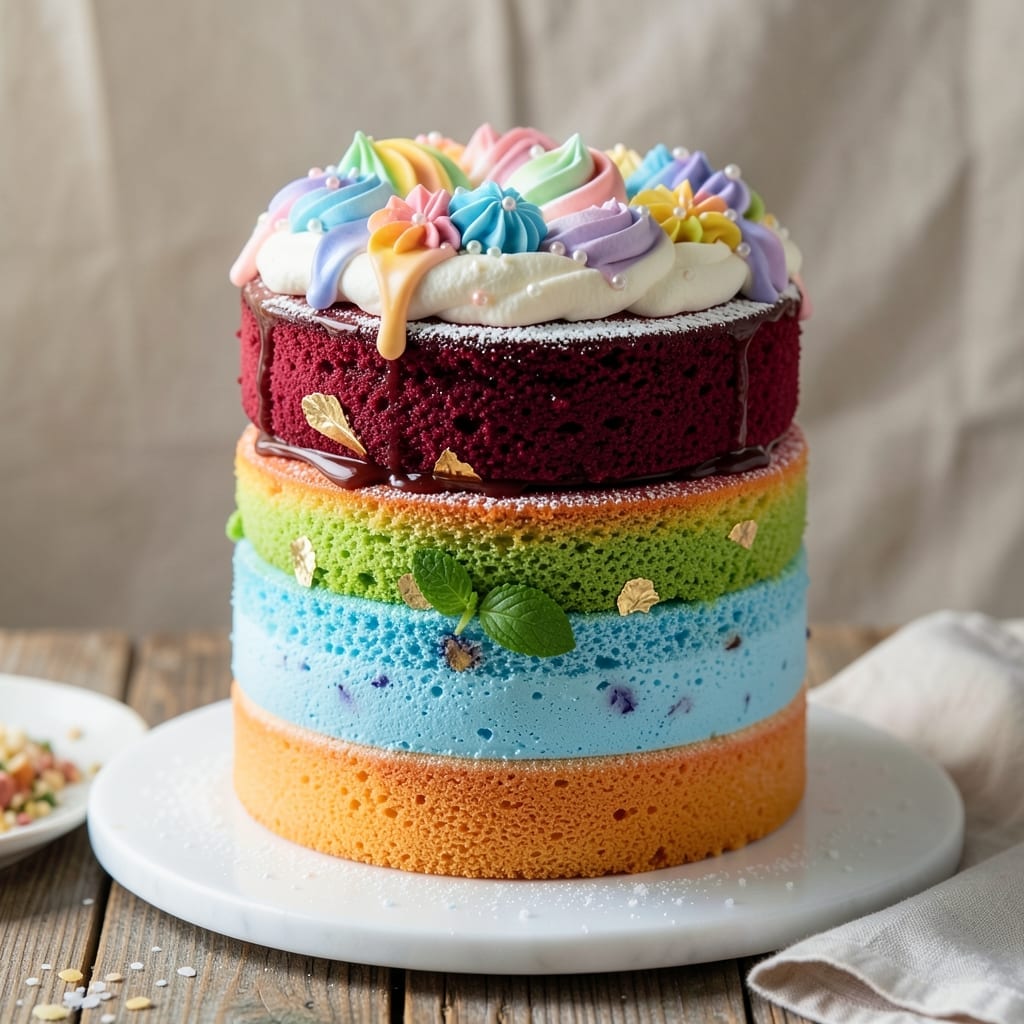 5 Layer Rainbow Cake Recipe: Vibrant Frosting Rivers and Fondant Crown Magic