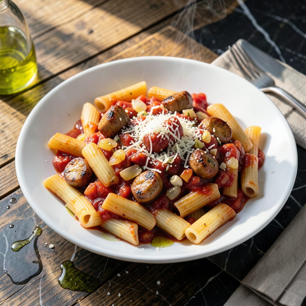 Visual representation of Maggiano's Rigatoni D Recipe: Copycat Creamy Tomato and Sausage Pasta